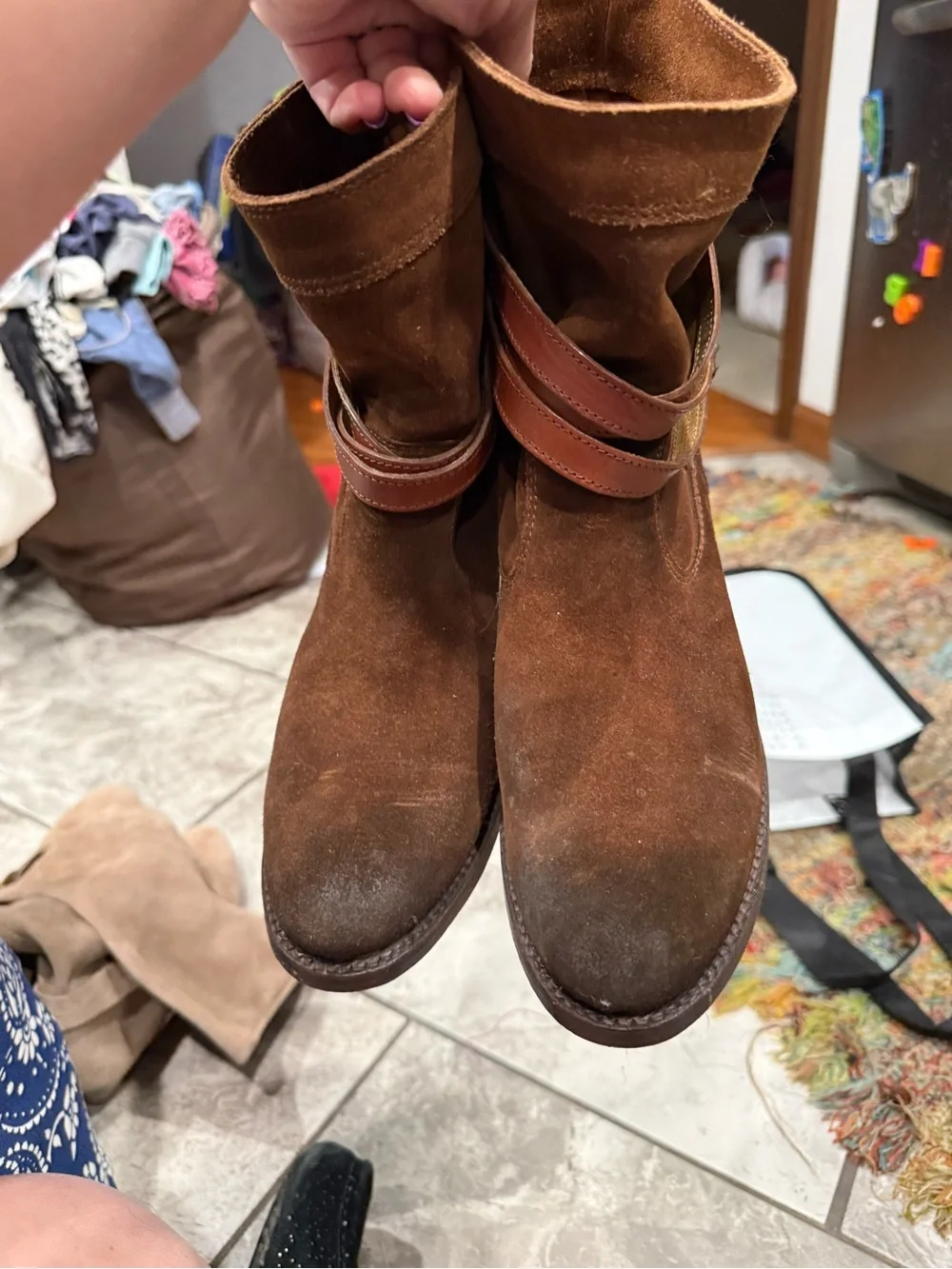 Brown Suede Women’s Ankle Boots with Wrap Straps